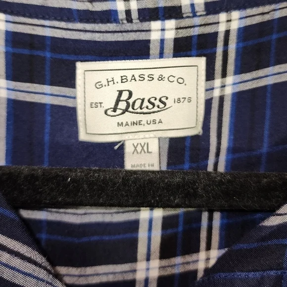 G.H. Bass XXL Navy Blue Plaid Button up Long Sleeve High Low - Picture 6 of 8